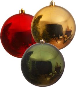 Decoris 3x stuks grote kerstballen van 20 cm glans van kunststof groen goud en rood Kerstbal