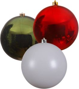 Decoris 3x stuks grote kerstballen van 20 cm glans van kunststof groen wit en rood Kerstbal