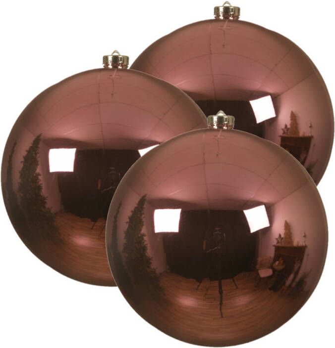 Decoris 3x stuks grote kunststof kerstballen lippenstift roze 14 cm glans Kerstbal
