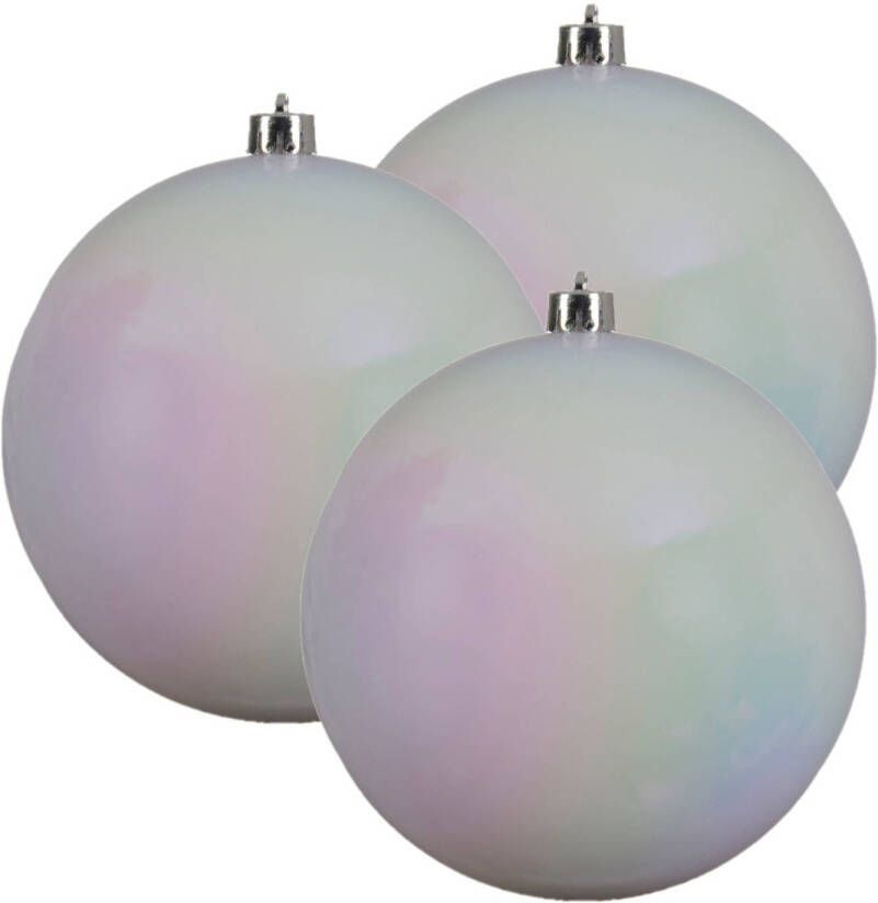 Decoris 3x stuks grote kunststof kerstballen parelmoer wit 14 cm glans Kerstbal