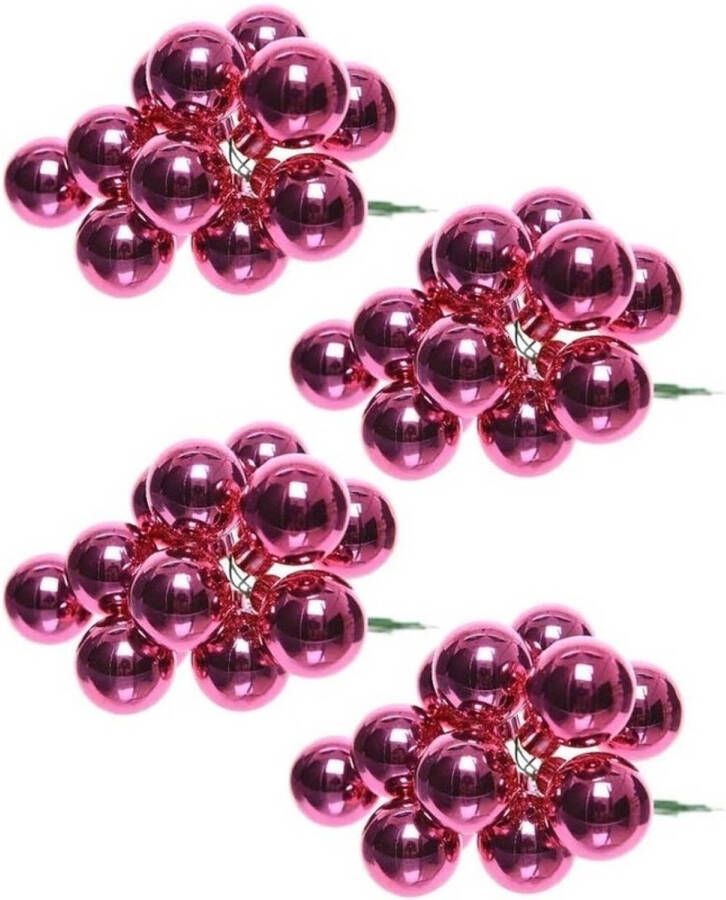 Decoris 40x Fuchsia roze mini kerststukjes insteek kerstballetjes 2 cm van glas Kerststukjes