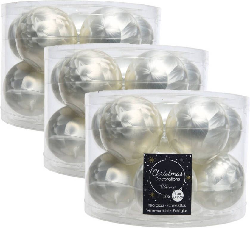Decoris 40x stuks glazen kerstballen wit ijslak 6 cm mat glans Kerstbal