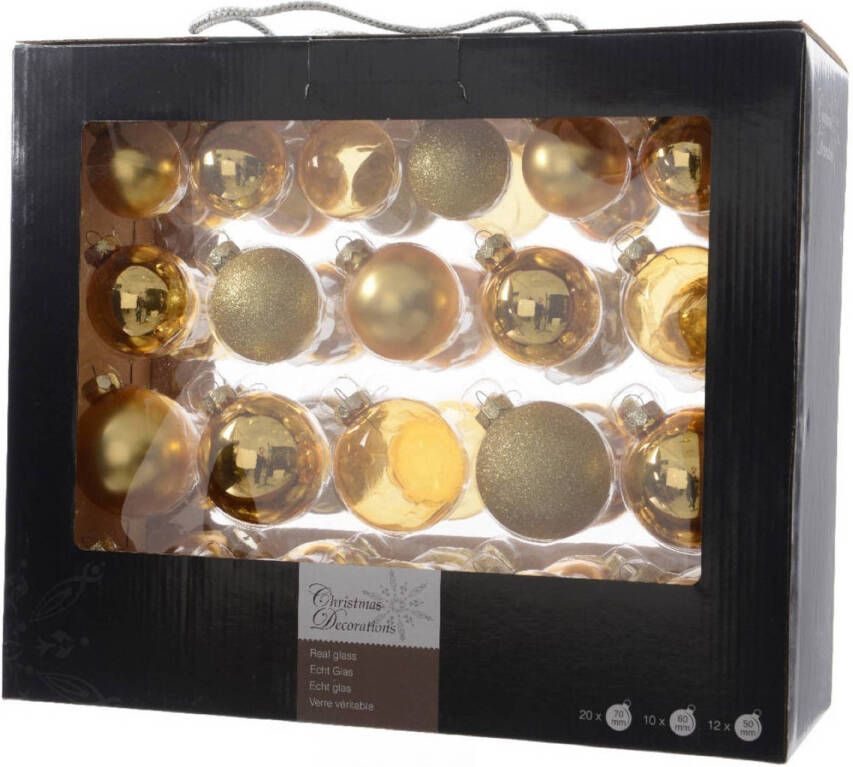 Decoris 42x Glazen kerstballen glans mat glitter goud 5-6-7 cm kerstboom versiering decoratie Kerstbal