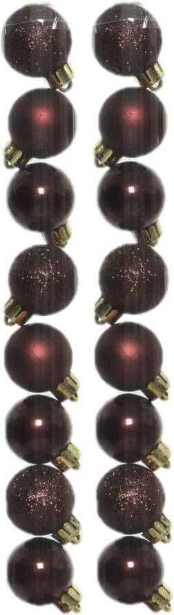 Decoris 42x stuks kleine kunststof kerstballen mahonie bruin 3 cm Kerstbal