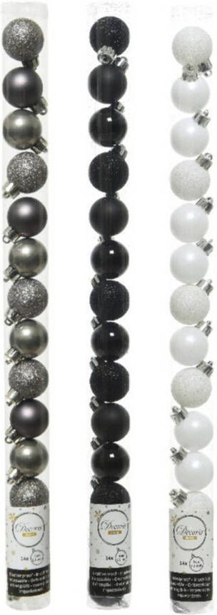 Decoris 42x Stuks kunststof kerstballen mix zwart antraciet grijs wit 3 cm Kerstbal