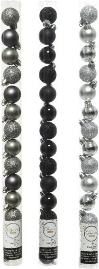 Decoris 42x Stuks kunststof kerstballen mix zwart antraciet grijs zilver 3 cm Kerstbal