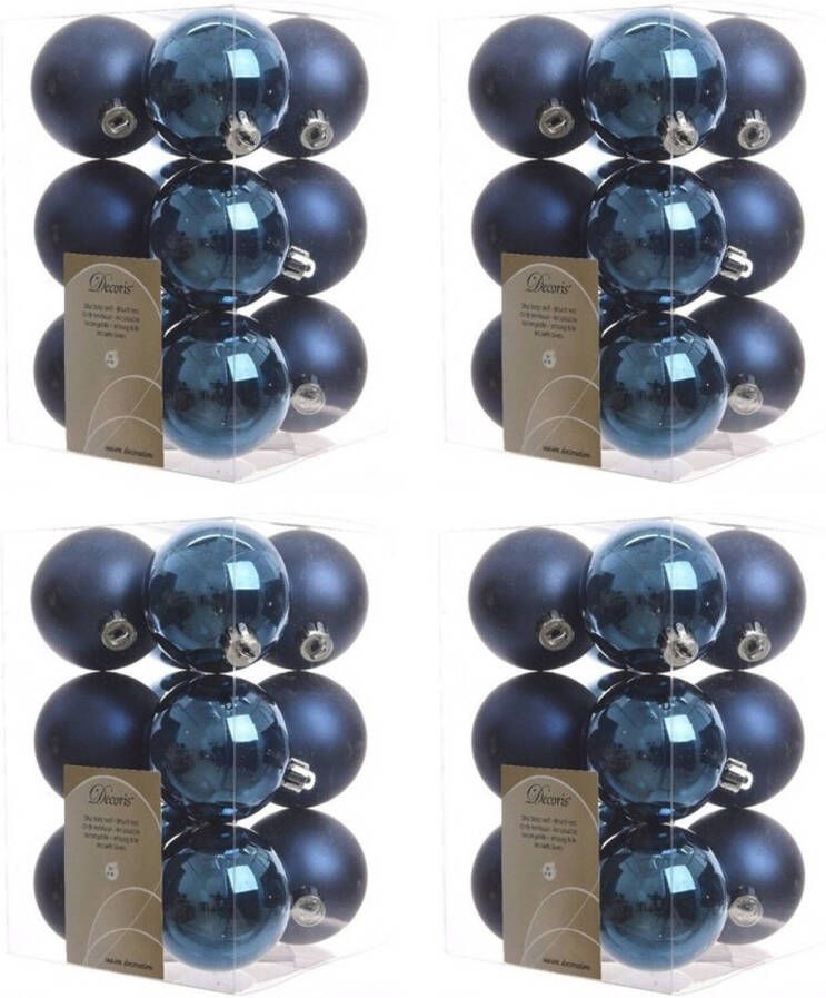 Decoris 48x Donkerblauwe kerstballen 6 cm kunststof mat glans Kerstbal
