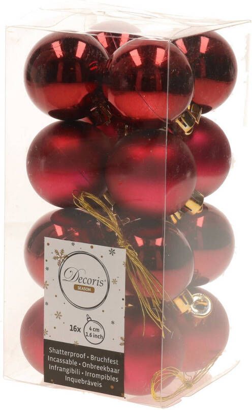 Decoris 48x Kunststof kerstballen glanzend mat donkerrood 4 cm kerstboom versiering decoratie Kerstbal