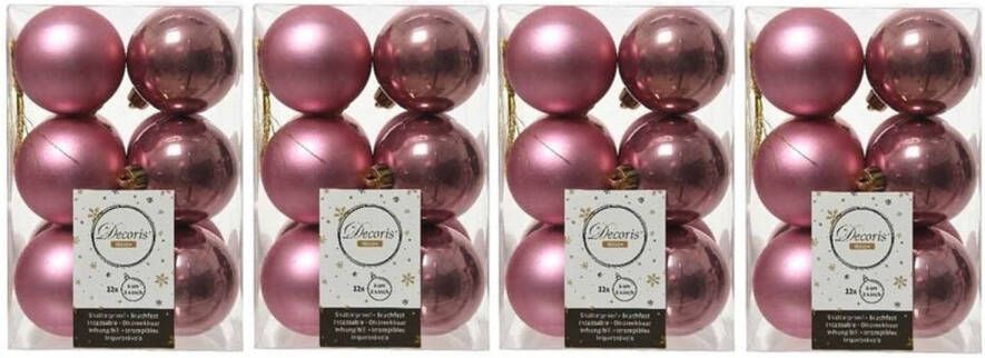 Decoris 48x Kunststof kerstballen glanzend mat oud roze 6 cm kerstboom versiering decoratie Kerstbal