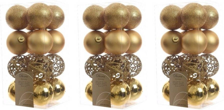 Decoris 48x Kunststof kerstballen mix goud 6 cm kerstboom versiering decoratie Kerstbal