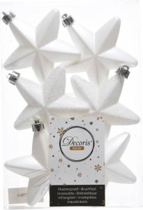 Decoris 48x Kunststof sterren kerstballen glans mat glitter winter wit 7 cm kerstboom versiering decoratie Kersthangers
