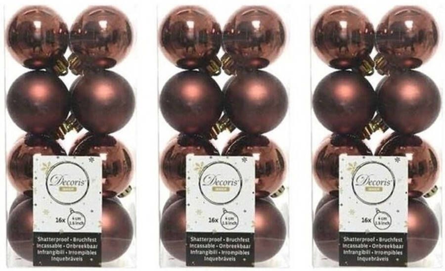 Decoris 48x Kunststof kerstballen glanzend mat mahonie bruin 4 cm kerstboom versiering decoratie Kerstbal