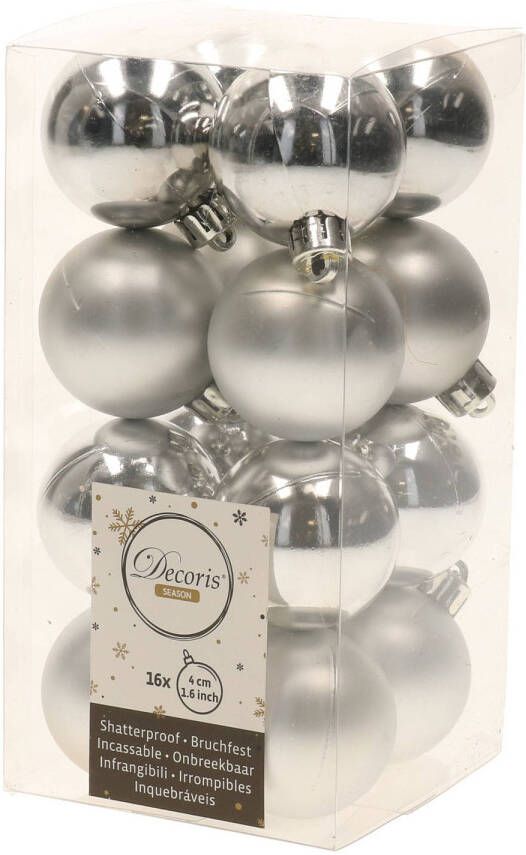 Decoris 48x Zilveren kerstballen 4 cm kunststof mat glans Kerstbal
