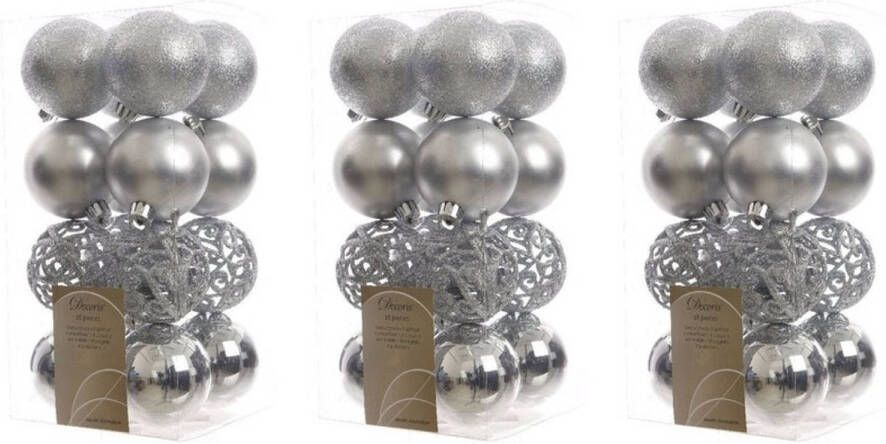 Decoris 48x Kunststof kerstballen mix zilver 6 cm kerstboom versiering decoratie Kerstbal