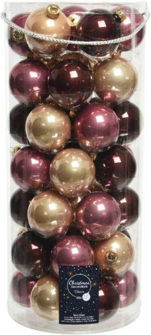 Decoris 49x stuks glazen kerstballen roze lichtbruin donkerbruin 6 cm glans en mat Kerstbal