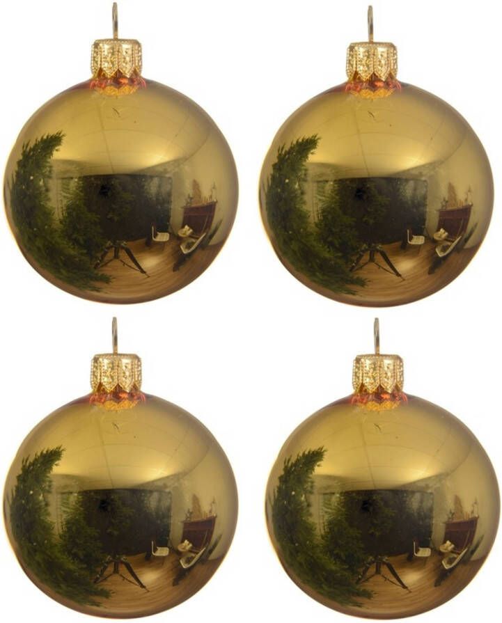 Decoris 4x Glazen kerstballen glans goud 10 cm kerstboom versiering decoratie Kerstbal