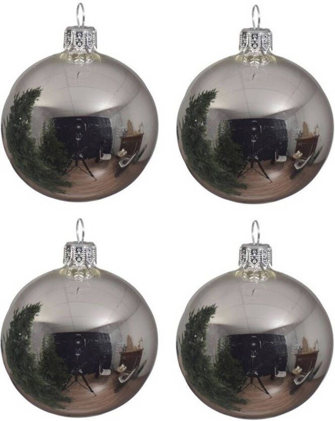 Decoris 4x Glazen kerstballen glans zilver 10 cm kerstboom versiering decoratie Kerstbal