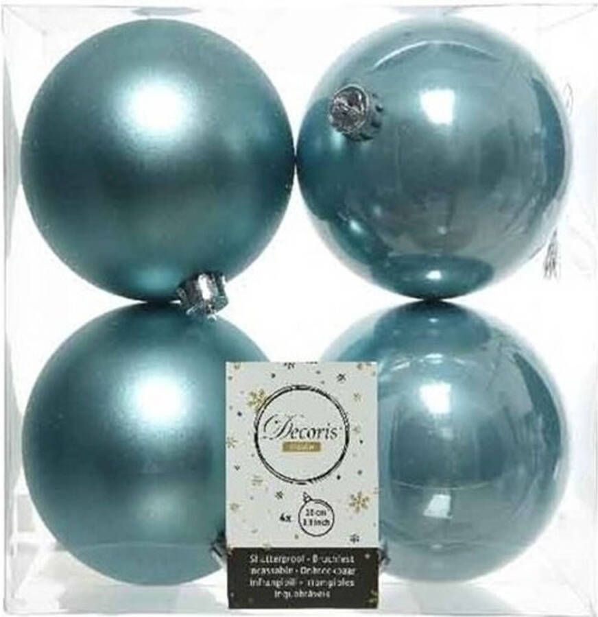 Decoris 4x Kunststof kerstballen glanzend mat ijsblauw 10 cm kerstboom versiering decoratie Kerstbal