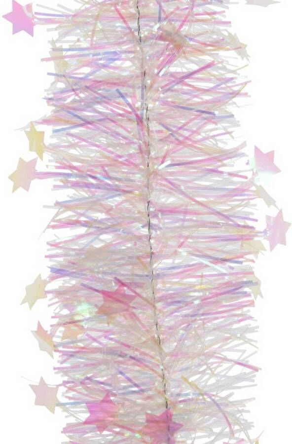 Decoris 4x Kerst lametta guirlandes parelmoer wit sterren glinsterend 10 x 270 cm kerstboom versiering decoratie Kerstslingers