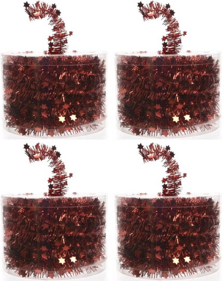 Decoris 4x Kerstboom sterren folie slingers rood 700 cm Kerstslingers