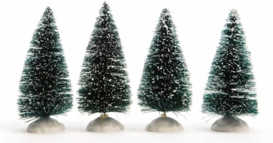 Decoris 4x Kerstdorp onderdelen miniatuur boompjes met sneeuw 10 cm Kerstdorpen