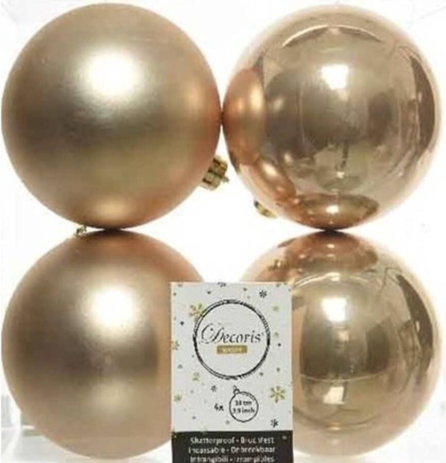 Decoris 4x Kunststof kerstballen glanzend mat donker parel champagne 10 cm kerstboom versiering decoratie Kerstbal