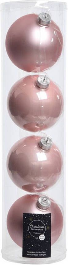 Decoris 4x Lichtroze glazen kerstballen 10 cm glans en mat Kerstbal
