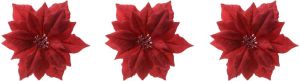 Decoris 4x Stuks Decoratie Bloemen Kerstster Rood Glitter Op Clip 24 Cm Kersthangers