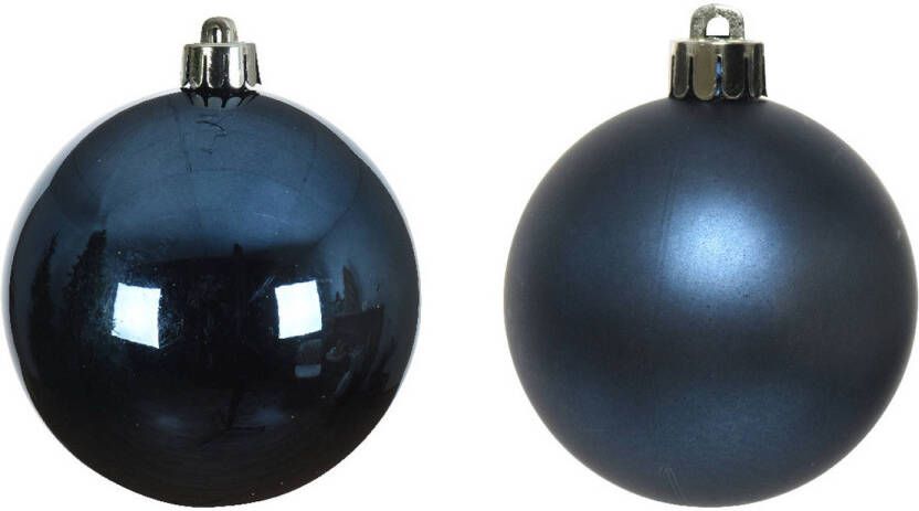 Decoris 4x stuks glazen kerstballen donkerblauw 10 cm glans en mat Kerstbal