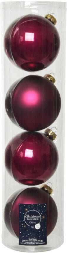 Decoris 4x stuks glazen kerstballen framboos roze (magnolia) 10 cm mat glans Kerstbal