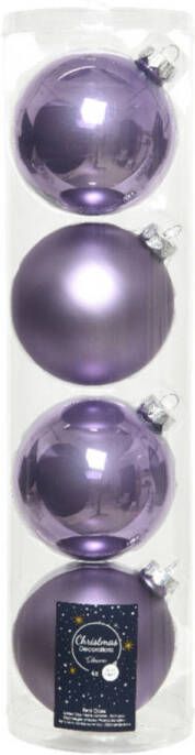 Decoris 4x stuks glazen kerstballen heide lila paars 10 cm mat glans Kerstbal
