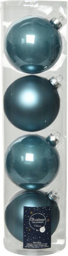 Decoris 4x stuks glazen kerstballen ijsblauw (blue dawn) 10 cm mat glans Kerstbal