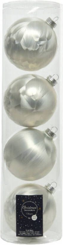 Decoris 4x stuks glazen kerstballen wit ijslak 10 cm mat glans Kerstbal