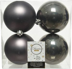 Decoris 4x Stuks Kunststof Kerstballen Antraciet (Warm Grey) 10 Cm Glans mat Kerstbal