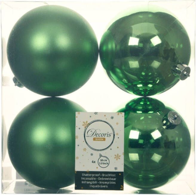 Decoris 4x stuks kunststof kerstballen groen 10 cm glans mat Kerstbal