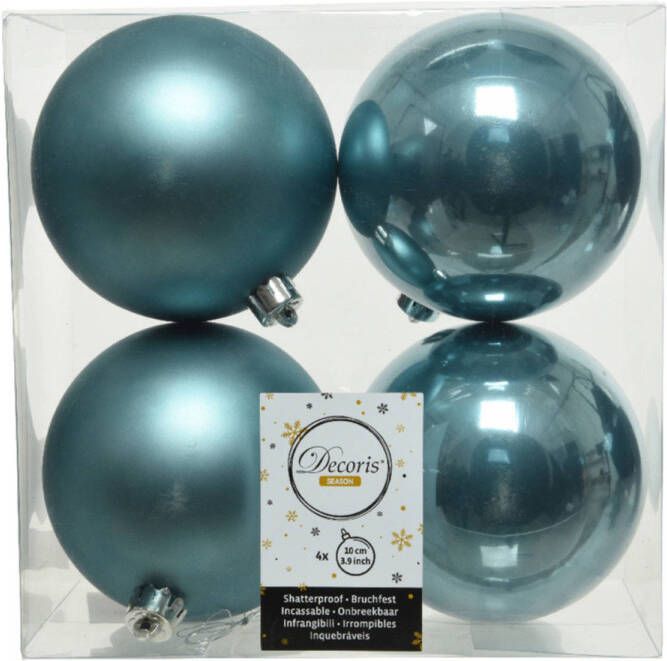 Decoris 4x stuks kunststof kerstballen ijsblauw (blue dawn) 10 cm glans mat Kerstbal