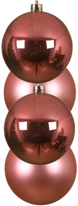 Decoris 4x stuks kunststof kerstballen lippenstift roze 10 cm glans mat Kerstbal