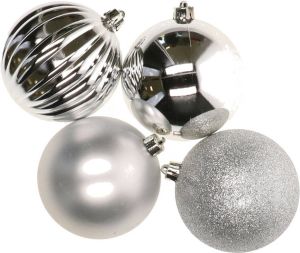 Decoris 4x stuks kunststof kerstballen zilver 10 cm Kerstbal