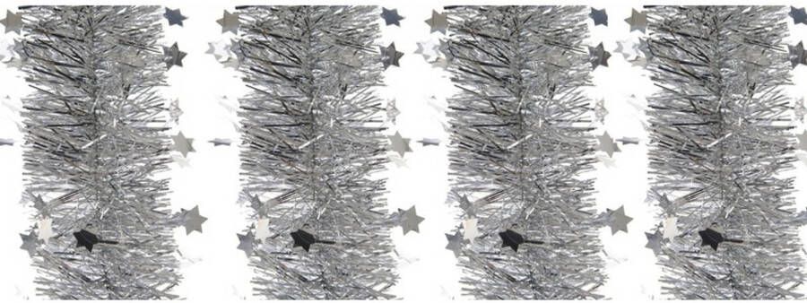 Decoris 4x Zilveren ster kerstslinger 10 x 270 cm kerstboom versieringen Kerstslingers
