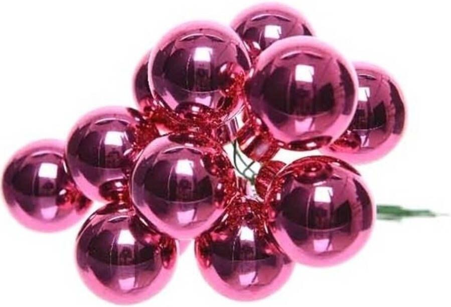 Decoris 50x Fuchsia roze mini kerststukjes insteek kerstballetjes 2 cm van glas Kerststukjes