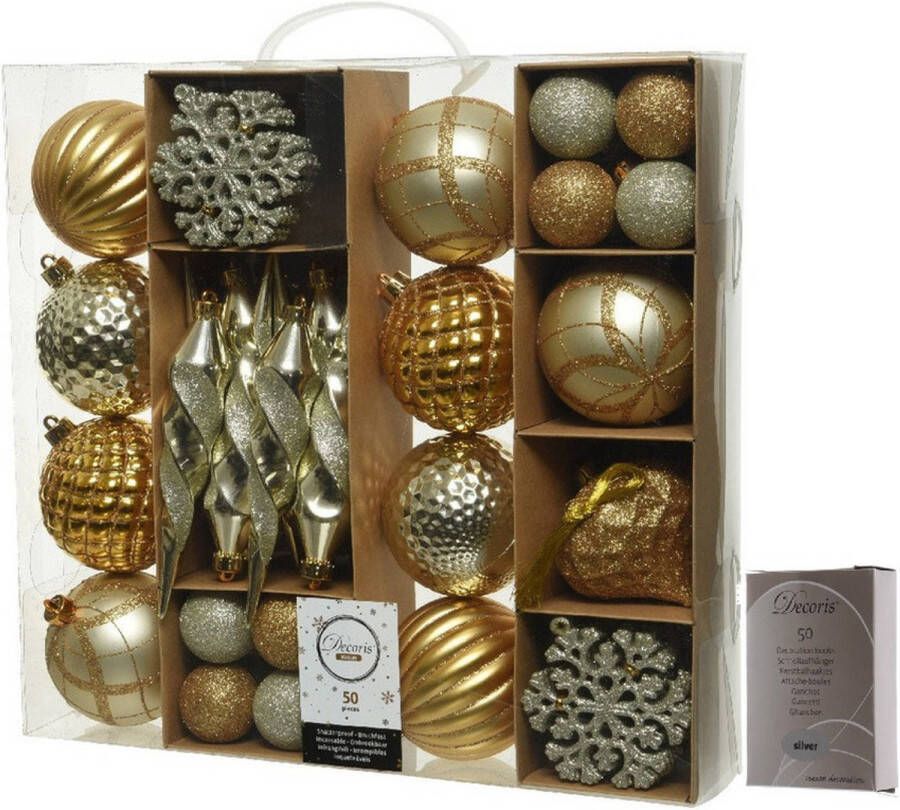 Decoris 50x Gouden kerstballen en figuren 4-8-15 cm kunststof mix incl. ophanghaakjes Kerstbal