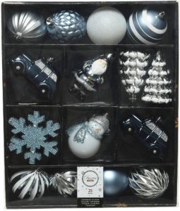 Decoris 50x Kerstballen en kersthangers figuurtjes lichtblauw wit kunststof Kersthangers