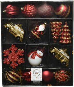Decoris 50x Kerstballen en kersthangers figuurtjes rood goud kunststof Kersthangers