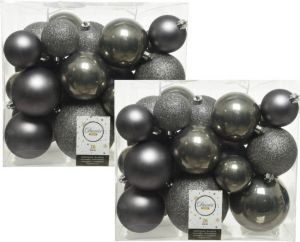 Decoris 52x stuks kunststof kerstballen antraciet (warm grey) 6-8-10 cm Kerstbal