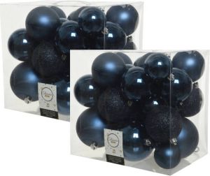 Decoris 52x stuks kunststof kerstballen donkerblauw (night blue) 6-8-10 cm Kerstbal