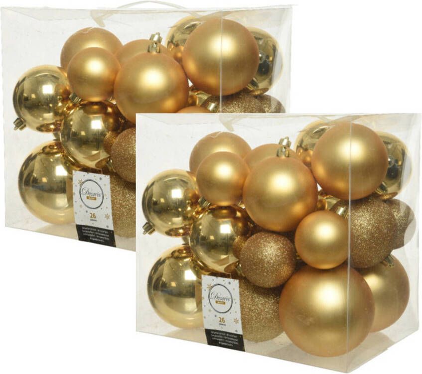 Decoris 52x stuks kunststof kerstballen goud 6-8-10 cm glans mat glitter Kerstbal
