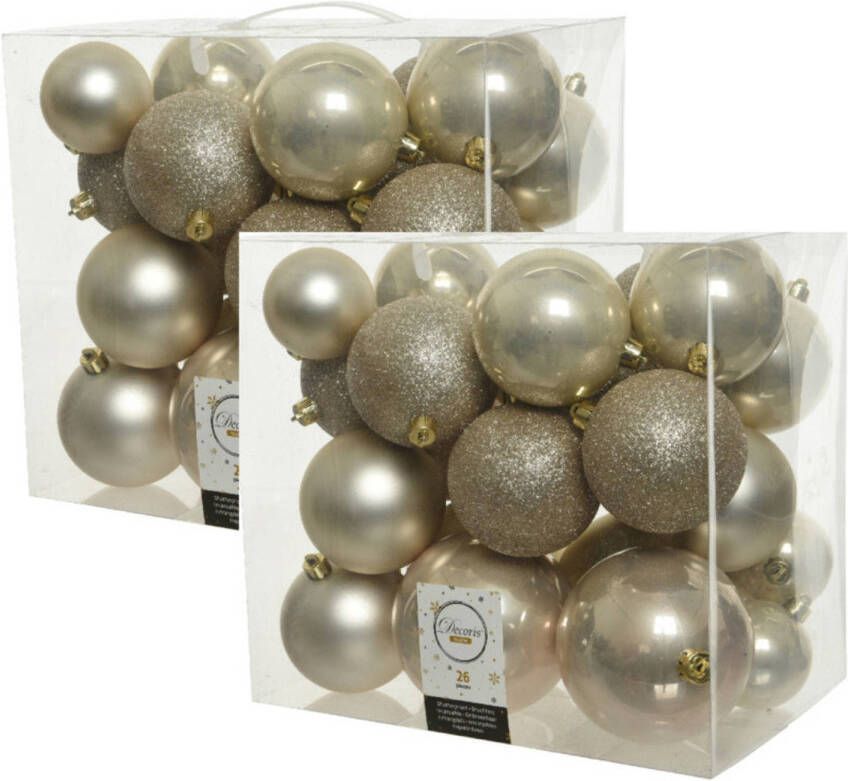 Decoris 52x stuks kunststof kerstballen licht parel champagne 6-8-10 cm glans mat glitter Kerstbal