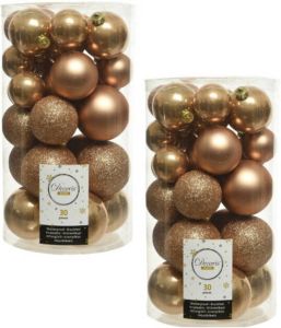 Decoris 60x Camel bruine kerstballen 4 5 6 cm kunststof mat glans glans glitter Kerstbal