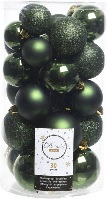 Decoris 60x Kunststof kerstballen glanzend mat glitter donkergroen kerstboom versiering decoratie Kerstbal
