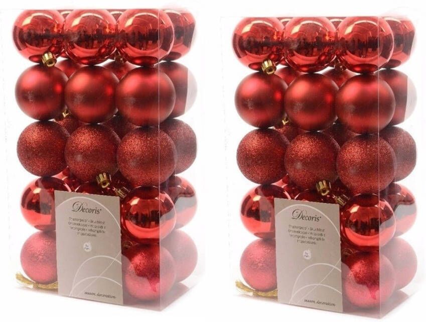 Decoris 60x Kunststof kerstballen mix kerst rood 6 cm kerstboom versiering decoratie Kerstbal